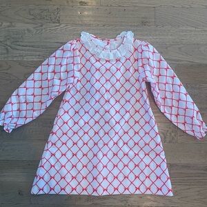 Girls White and Red Lattice Bow Print with Lace Collar
